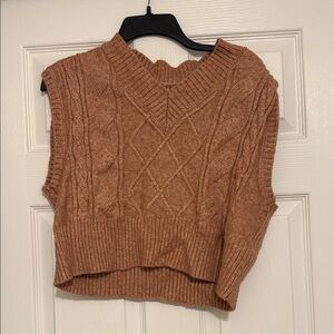Sincerely Jules V-Neck Cable Knit Sweater Vest - Tan